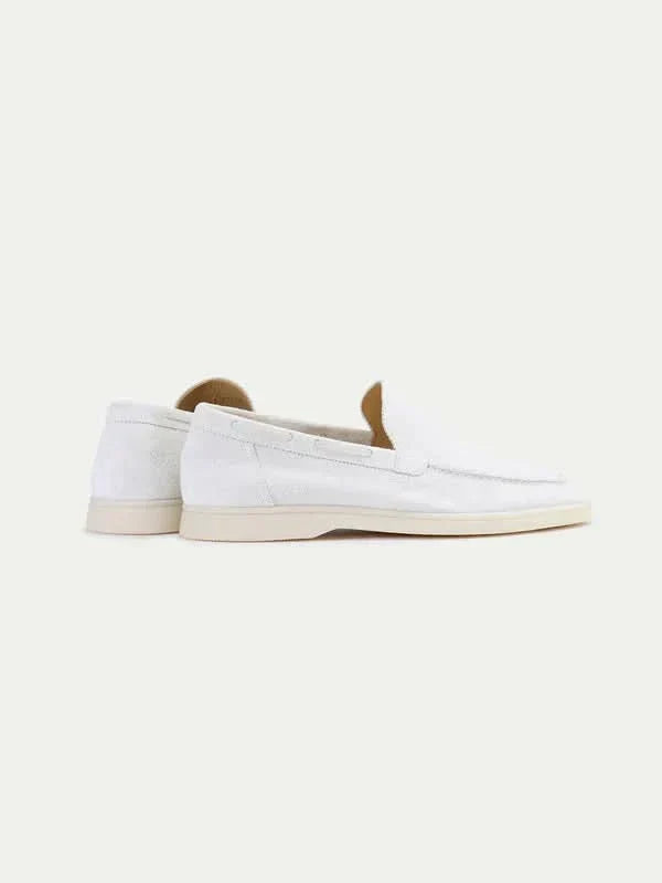Men's white classic slip-on loafers with rounded toes and flat soles