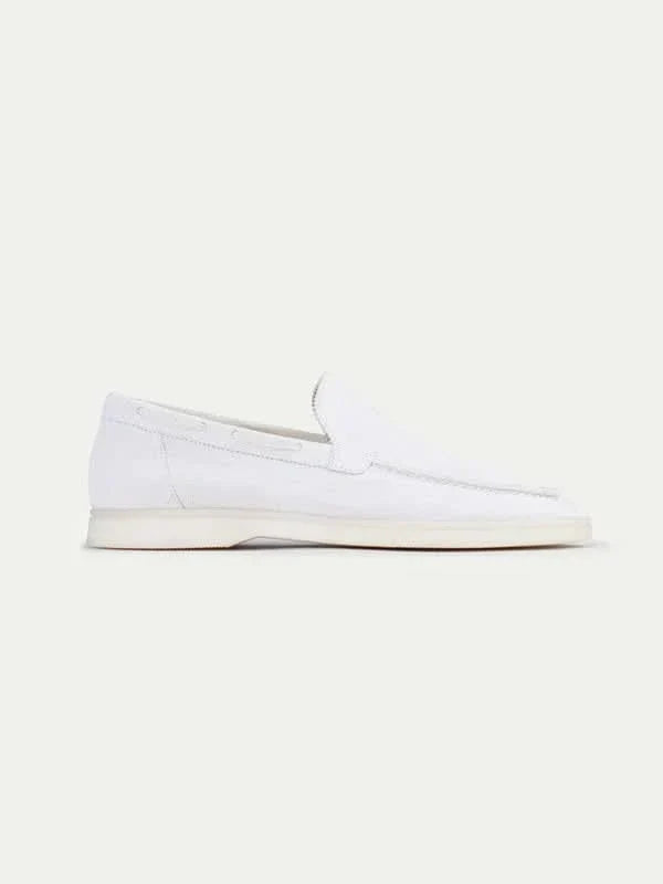 Men's white classic slip-on loafers with rounded toes and flat soles