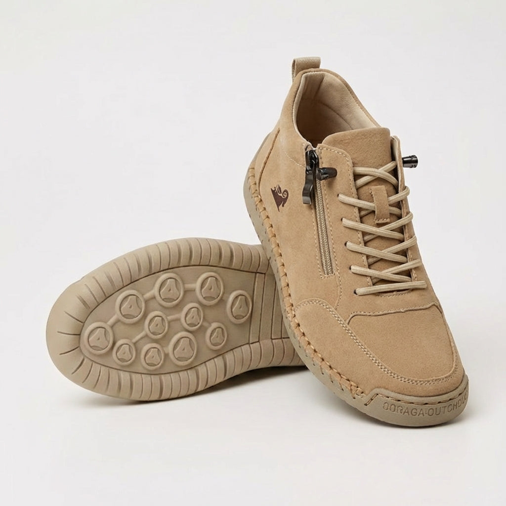 Unisex lace-up trainers with side zip and flat textured sole
