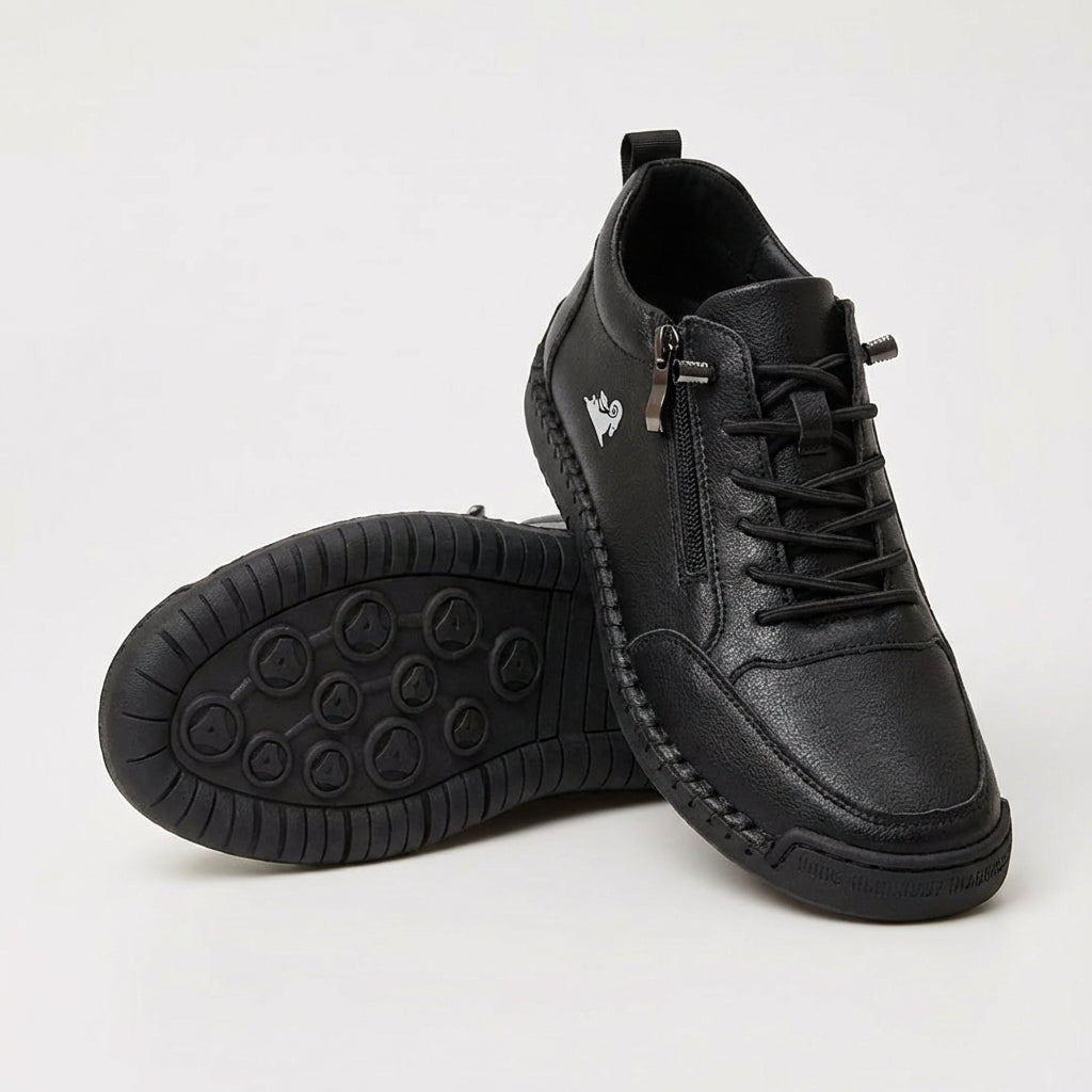 Unisex lace-up trainers with side zip and flat textured sole