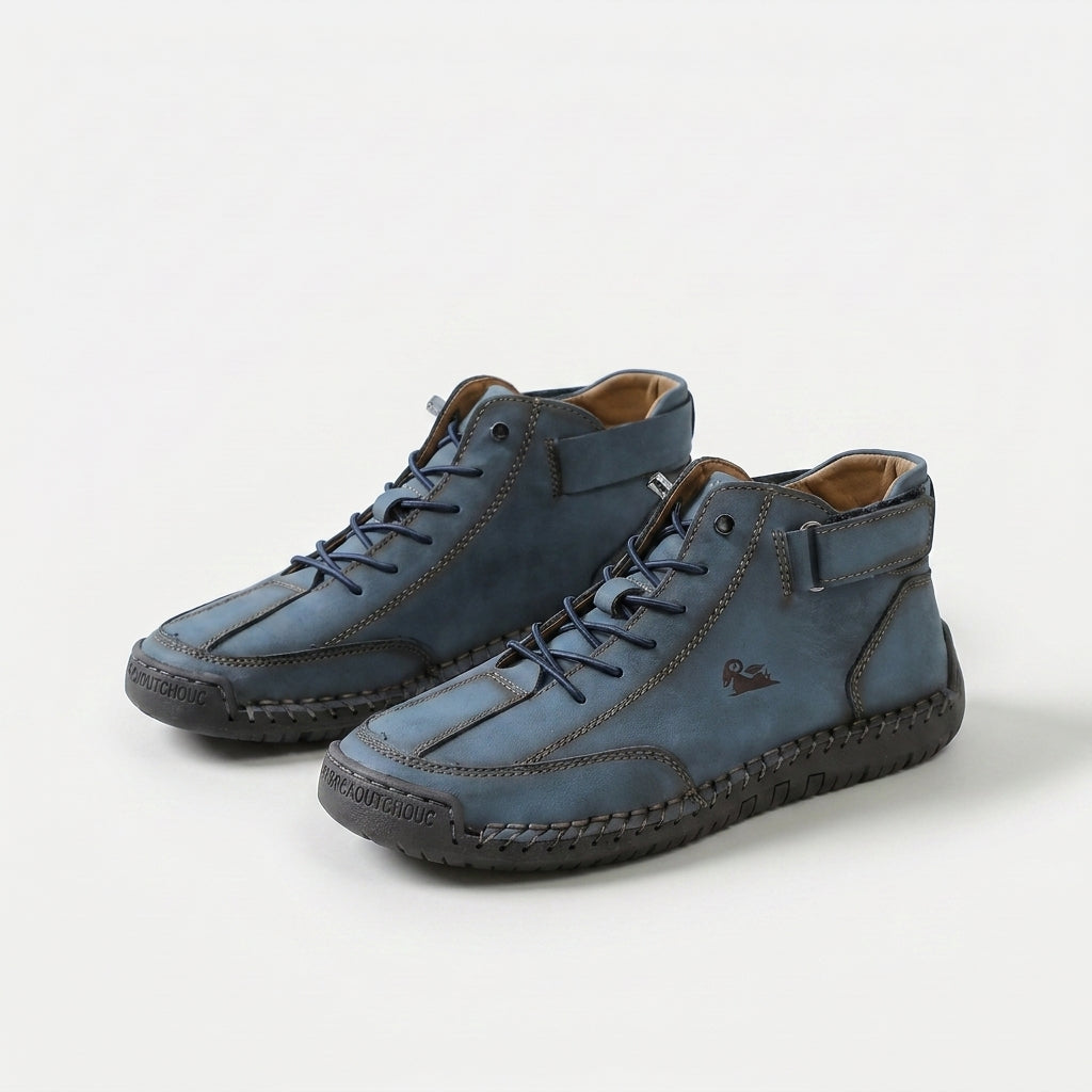 High-top lace-up sneakers with ankle straps and moc toes