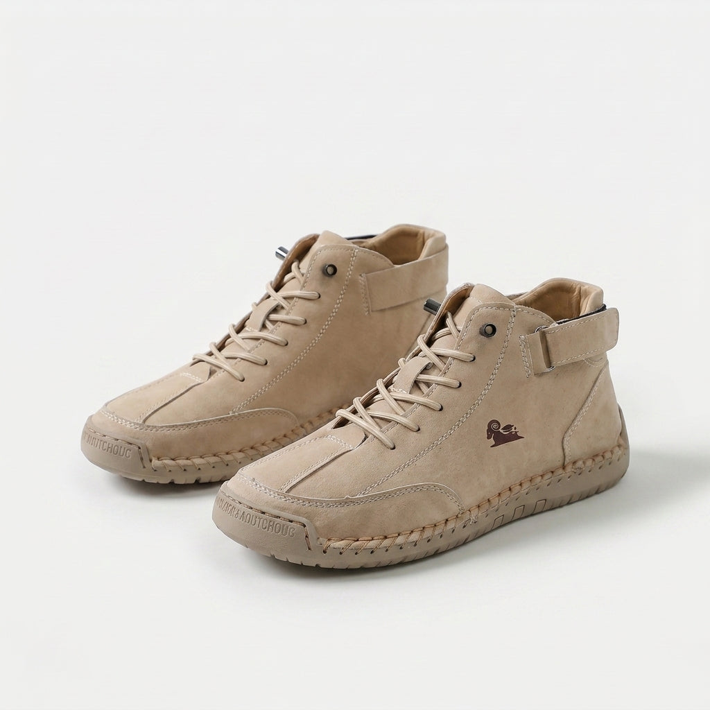 High-top lace-up sneakers with ankle straps and moc toes