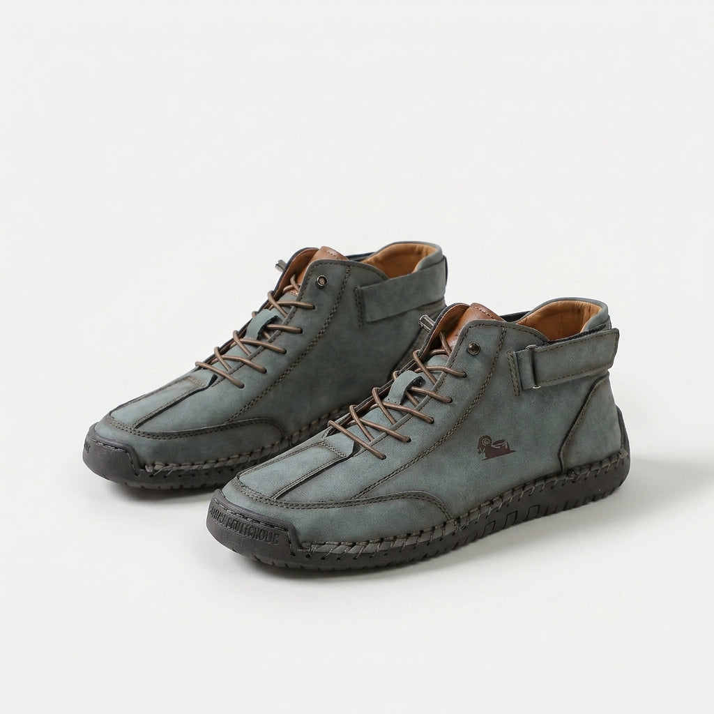 High-top lace-up sneakers with ankle straps and moc toes