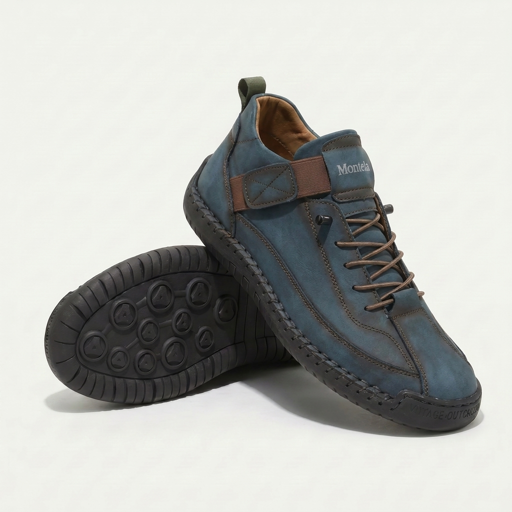 High-top lace-up sneakers with elastic ankle strap and textured flat sole
