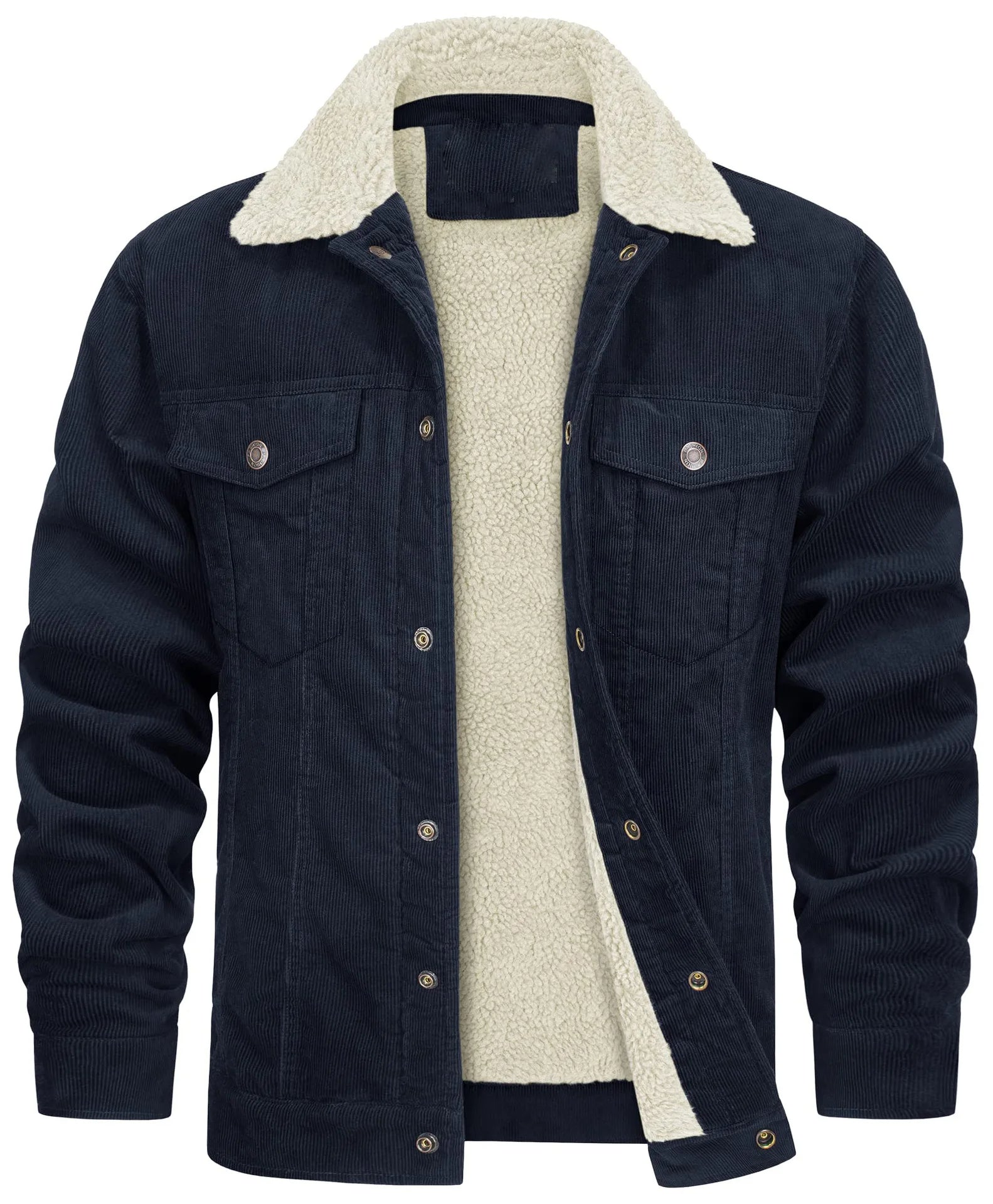 Men's Corduroy Jacket Sherpa-Lined Spread Collar - Green