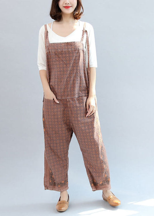 Women's geometric bib jumpsuit with adjustable straps and cropped trousers