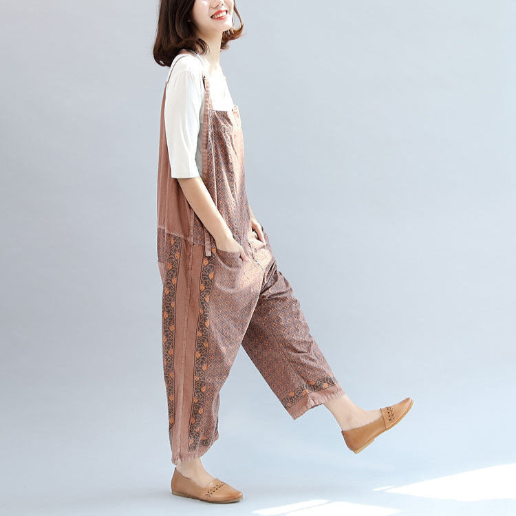 Women's geometric bib jumpsuit with adjustable straps and cropped trousers