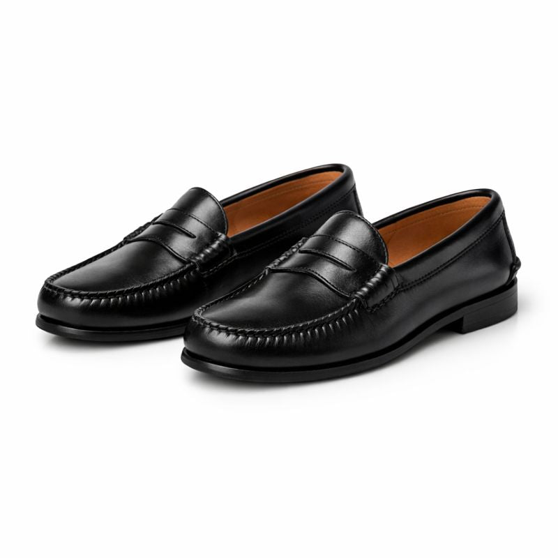 Women's penny loafers with moc-toe stitching and low heels