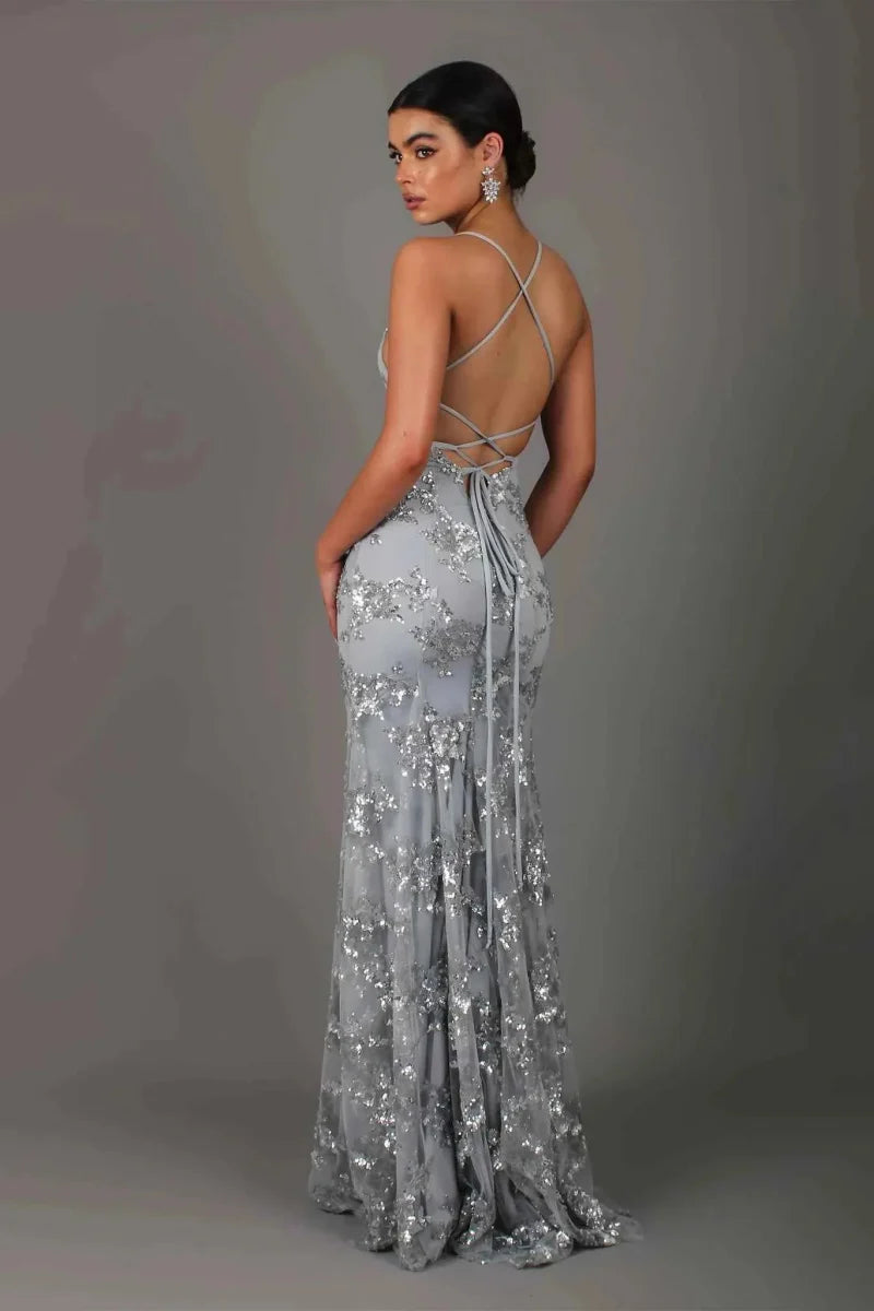 Women’s Sequin Mermaid Evening Gown | Cross-Back Glitter Maxi Dress