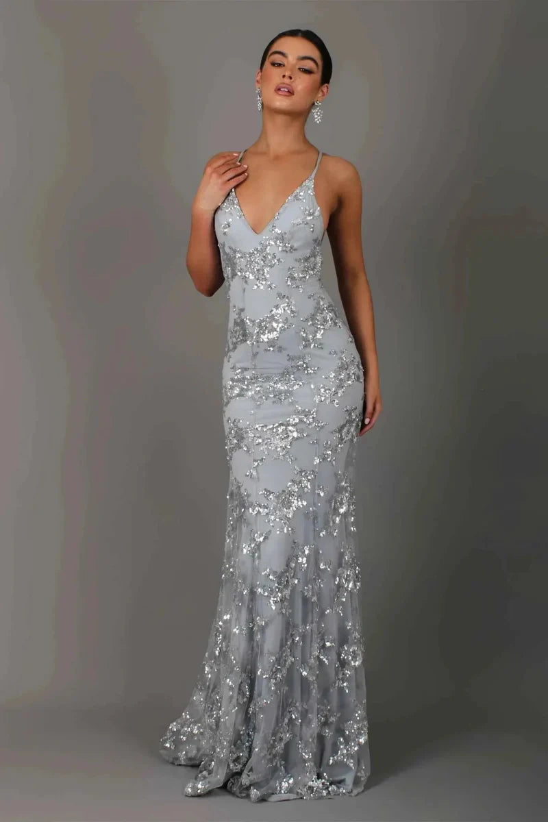 Women’s Sequin Mermaid Evening Gown | Cross-Back Glitter Maxi Dress