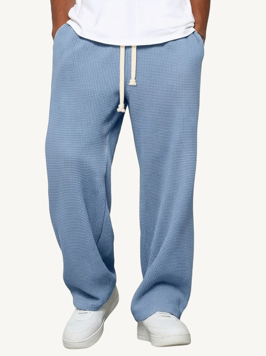 Men's relaxed wide-leg textured trousers with elasticated drawstring waist
