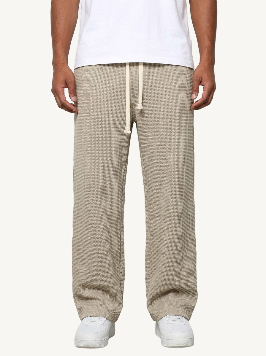 Men's relaxed wide-leg textured trousers with elasticated drawstring waist