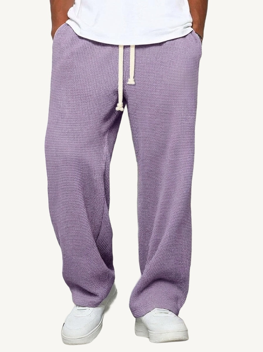 Men's relaxed wide-leg textured trousers with elasticated drawstring waist