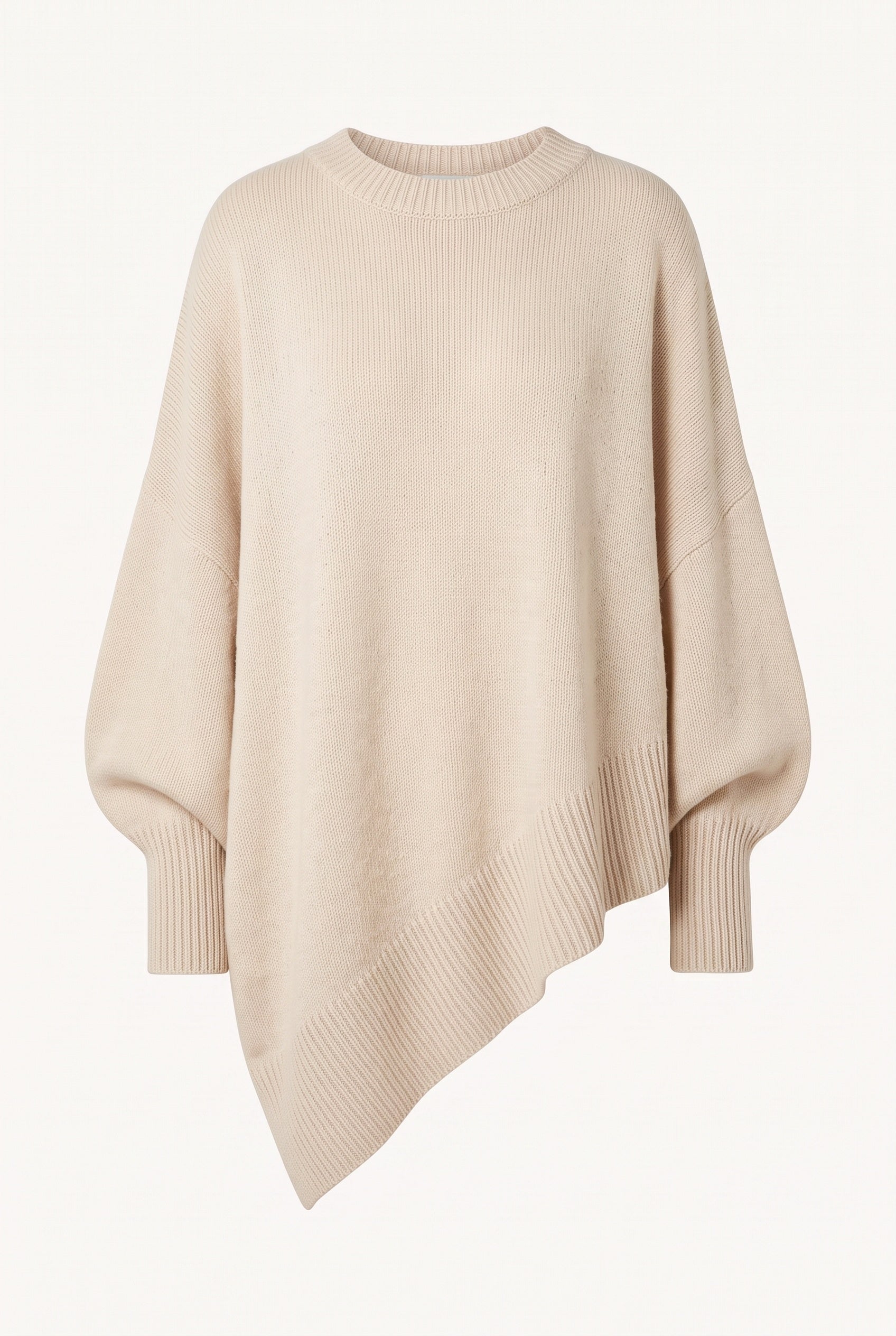 Women's oversized turtleneck sweater with long sleeves and asymmetric hem