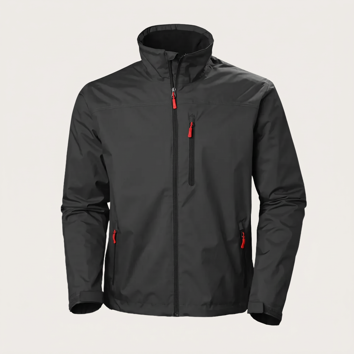 Men's softshell jacket with high collar, full zip front and zipped pockets