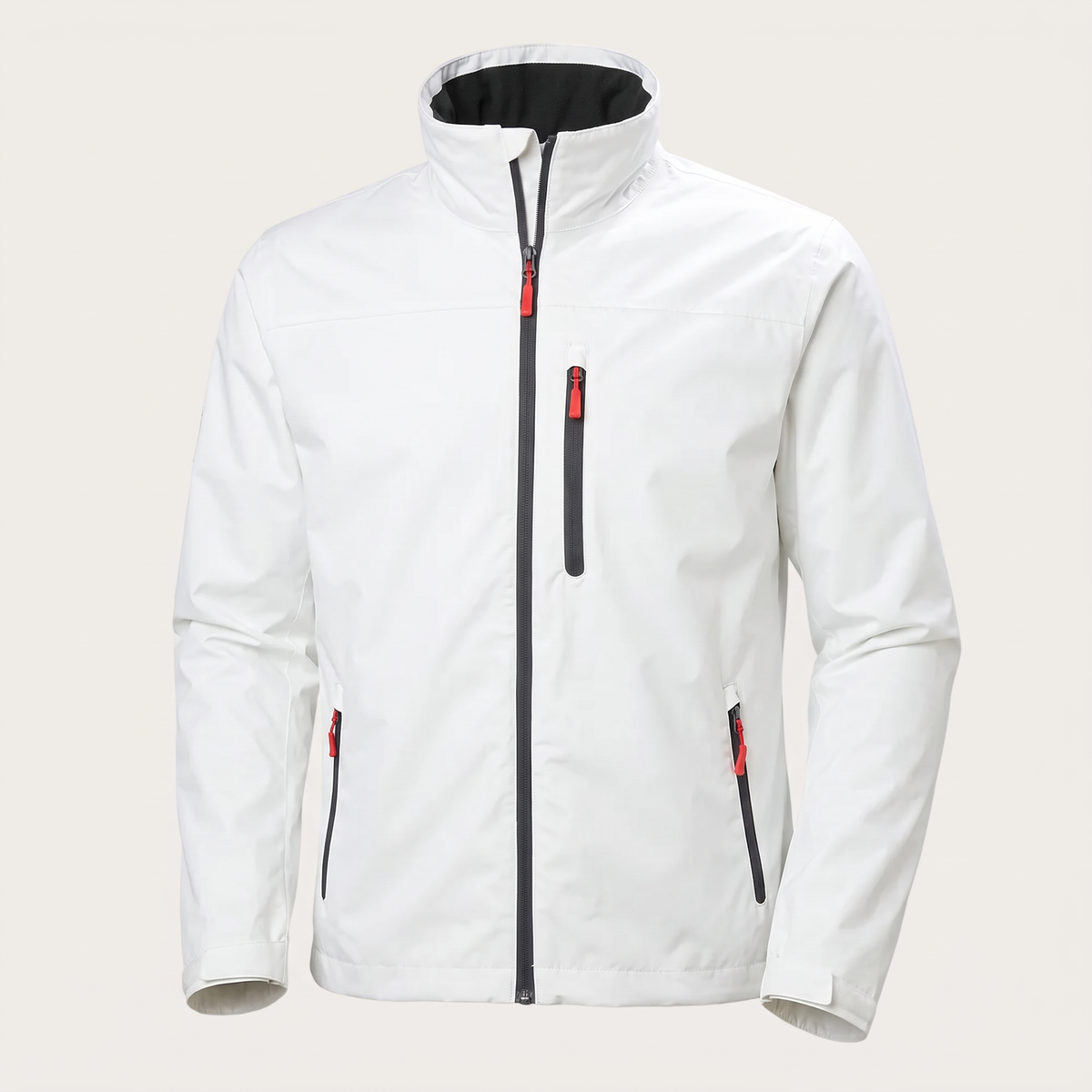 Men's softshell jacket with high collar, full zip front and zipped pockets