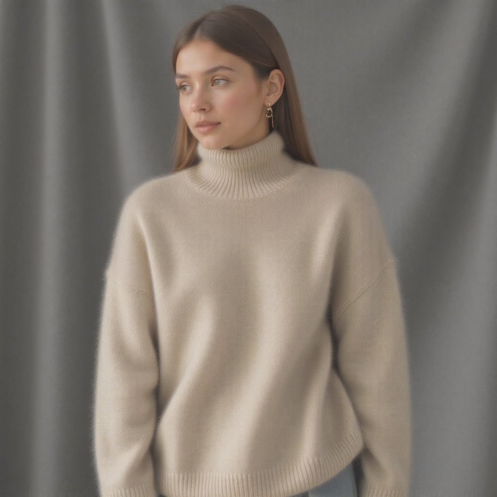 Women's oversized roll neck jumper with long sleeves and ribbed trims