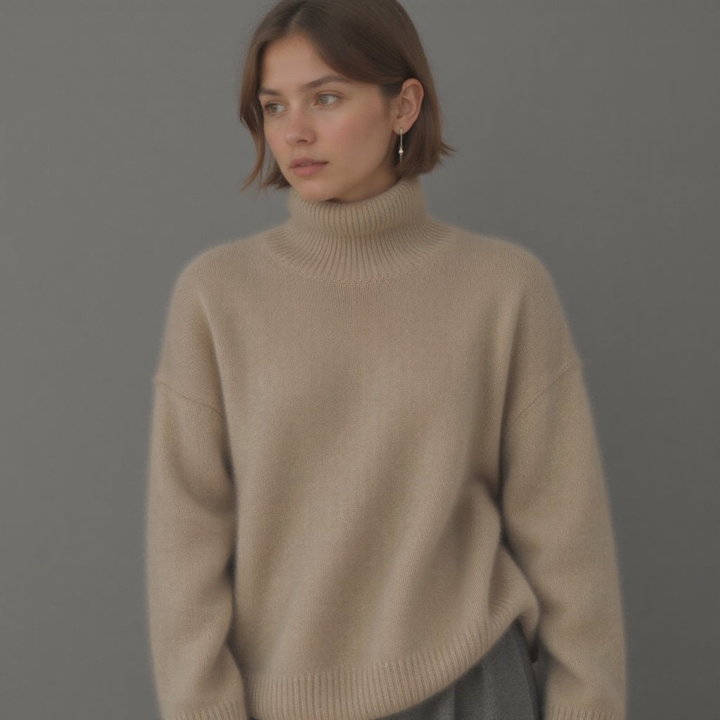 Women's oversized roll neck jumper with long sleeves and ribbed trims