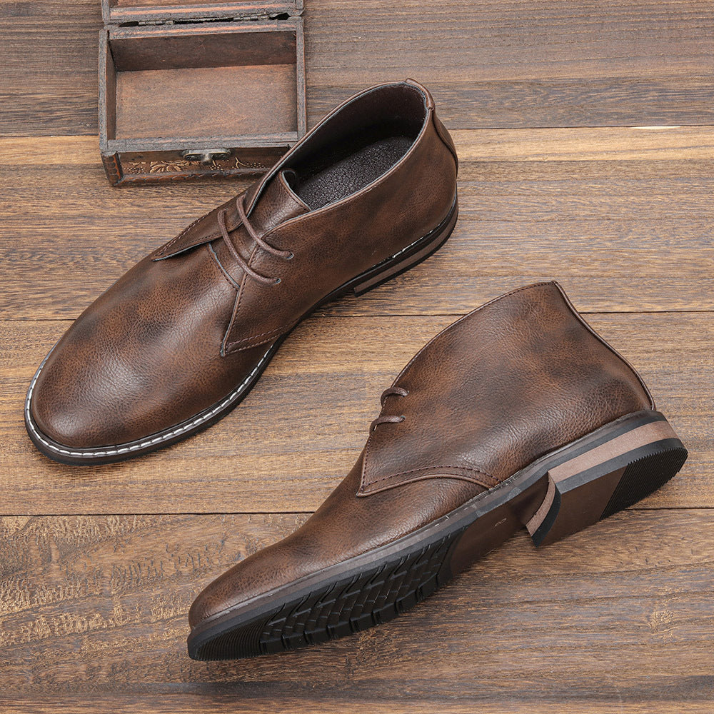 Men's Chukka Boot Leather-Look Lace-Up Rubber Sole - Light Brown
