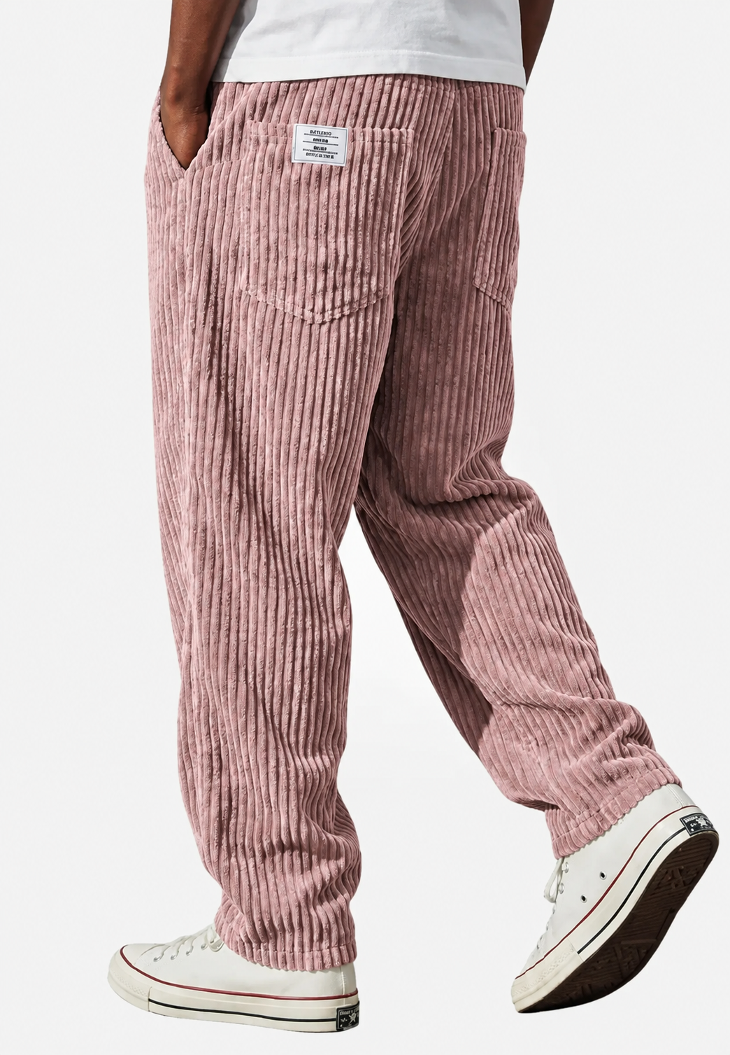 Men's relaxed ribbed trousers with elasticated waist and large pockets