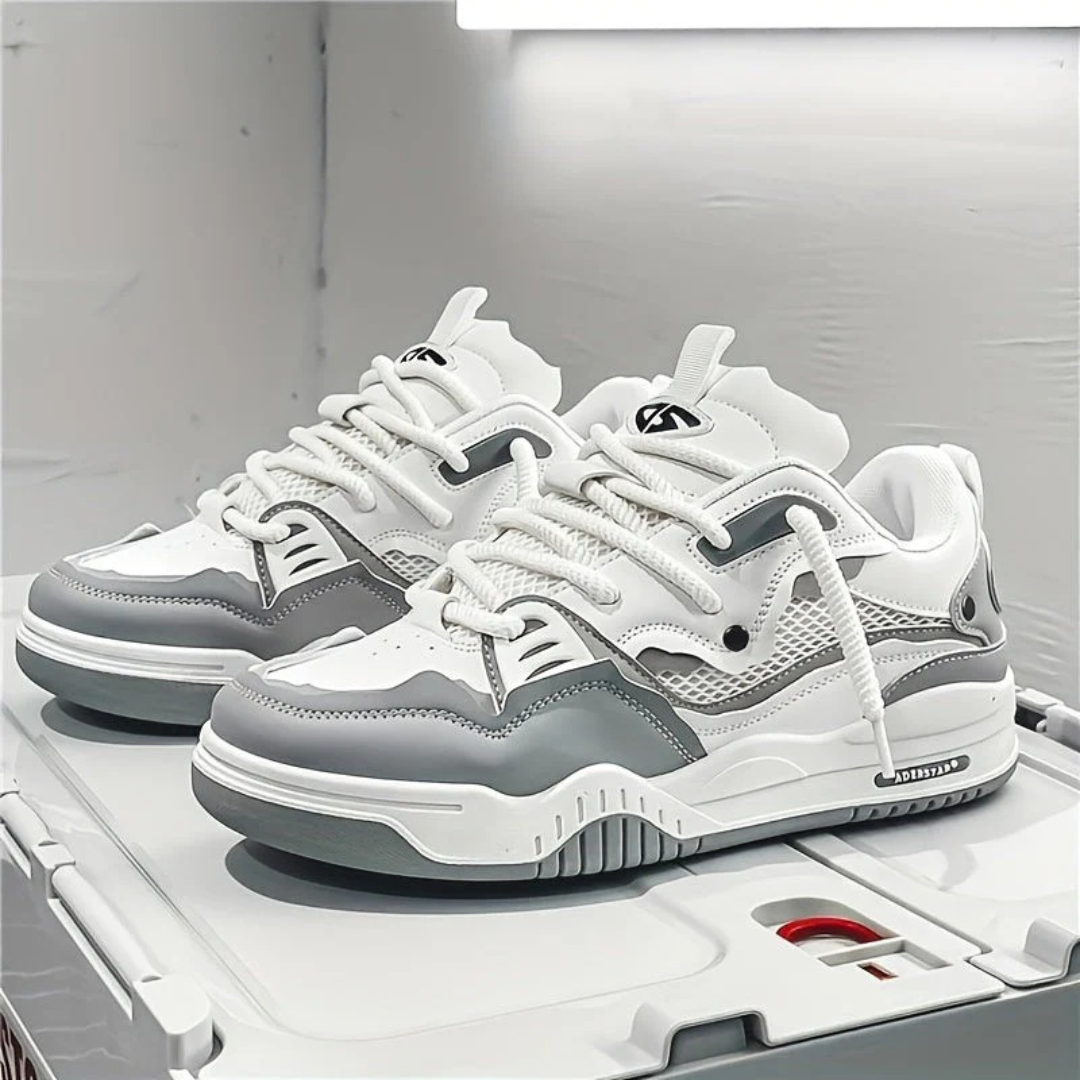 Men's panelled lace-up trainers with contrasting sections and chunky flat soles