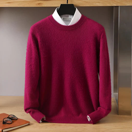 Men's long sleeve crew neck knit jumper with ribbed trims