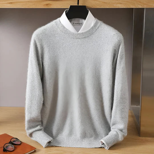 Men's long sleeve crew neck knit jumper with ribbed trims