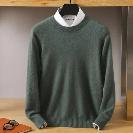 Men's long sleeve crew neck knit jumper with ribbed trims
