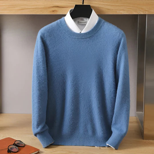 Men's long sleeve crew neck knit jumper with ribbed trims