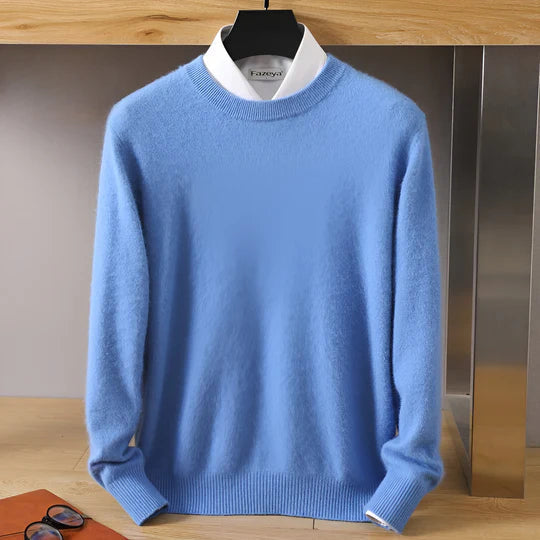 Men's long sleeve crew neck knit jumper with ribbed trims