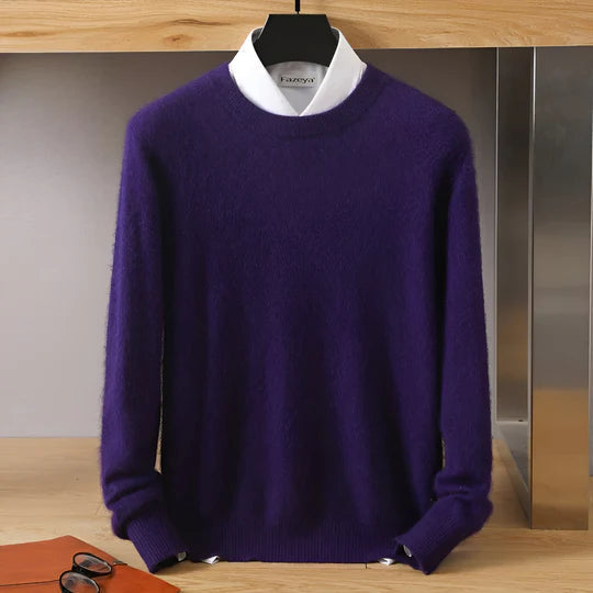 Men's long sleeve crew neck knit jumper with ribbed trims