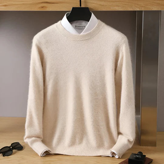 Men's long sleeve crew neck knit jumper with ribbed trims
