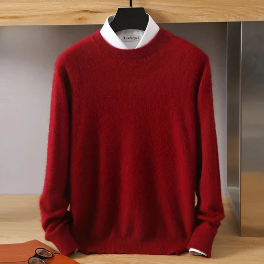 Men's long sleeve crew neck knit jumper with ribbed trims
