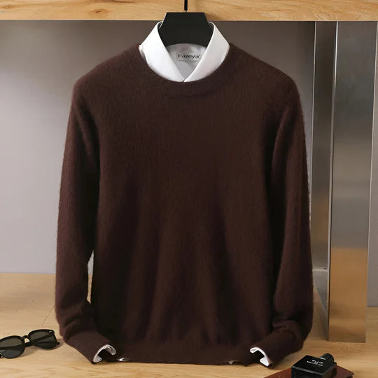 Men's long sleeve crew neck knit jumper with ribbed trims