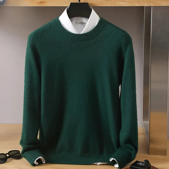 Men's long sleeve crew neck knit jumper with ribbed trims