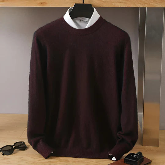 Men's long sleeve crew neck knit jumper with ribbed trims