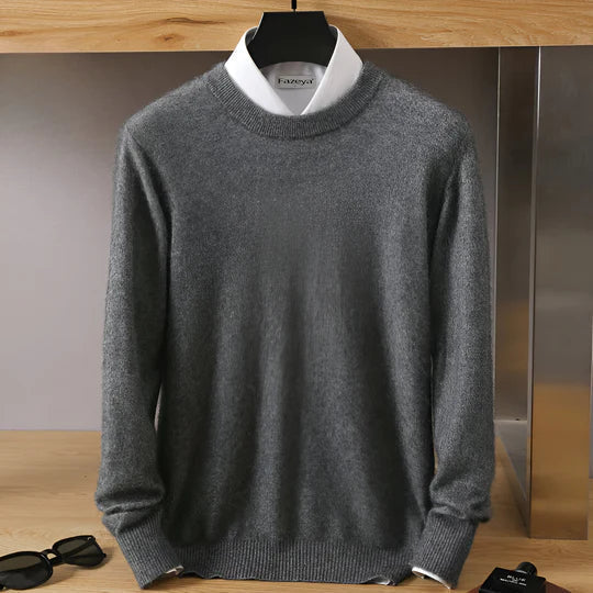 Men's long sleeve crew neck knit jumper with ribbed trims