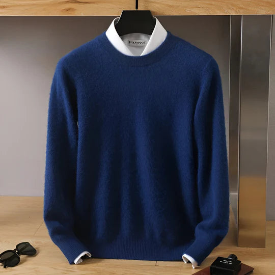 Men's long sleeve crew neck knit jumper with ribbed trims
