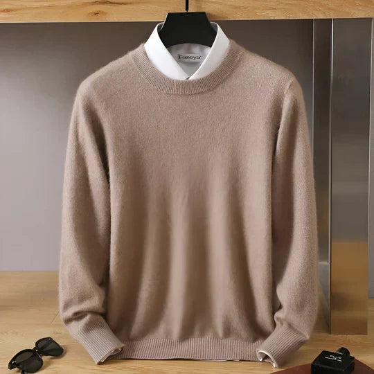Men's long sleeve crew neck knit jumper with ribbed trims