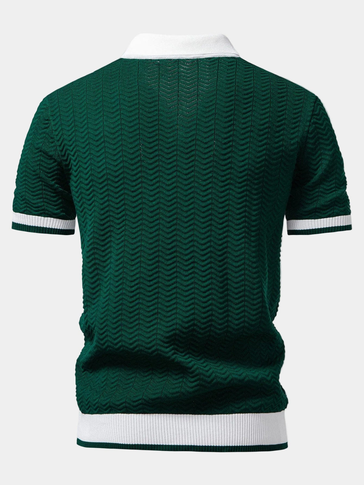 Men's short-sleeved textured knit polo shirt with contrast collar and ribbed trims