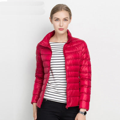 Women's quilted jacket with high collar, long sleeves and zip front