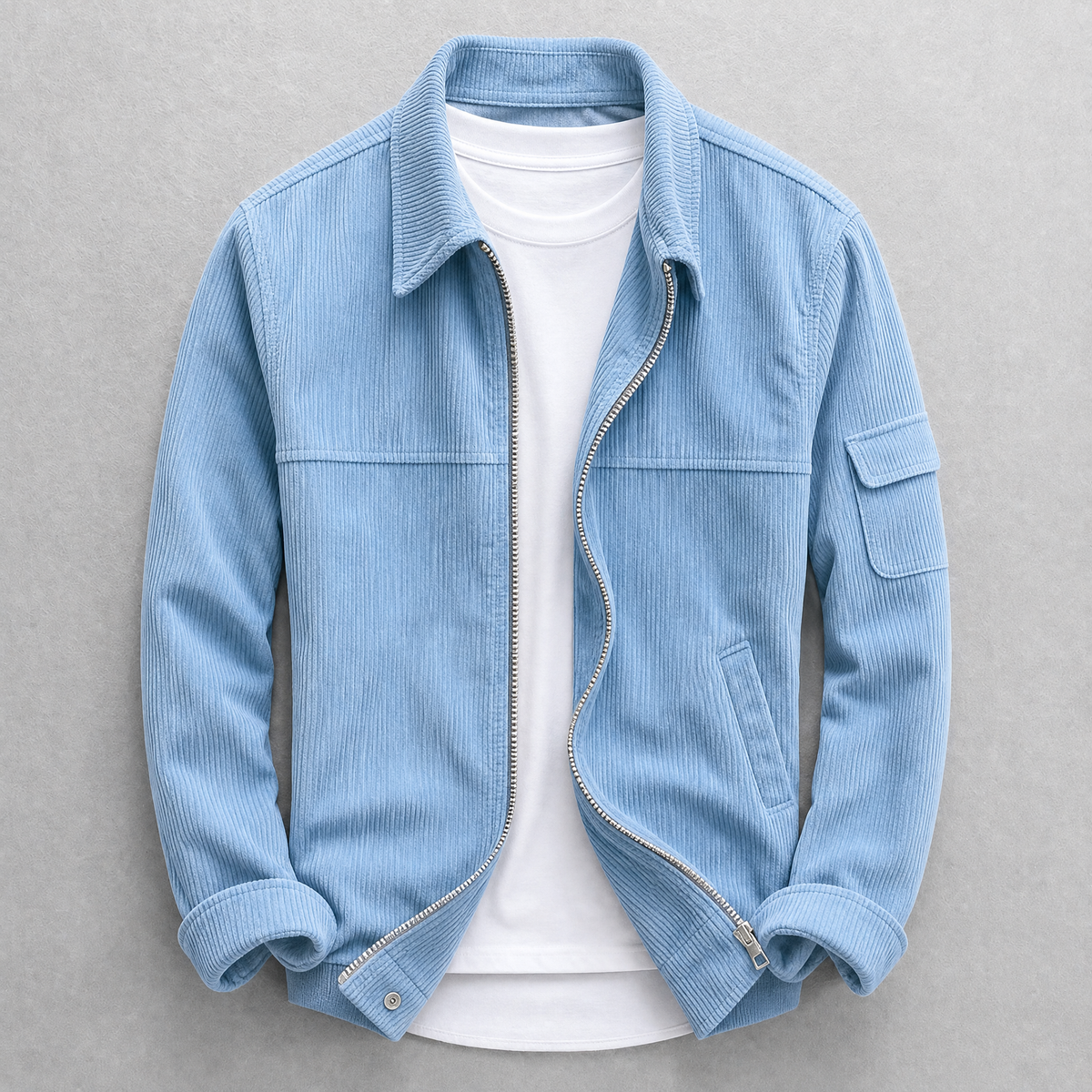 Men's ribbed corduroy jacket with collar, zip front and sleeve pocket