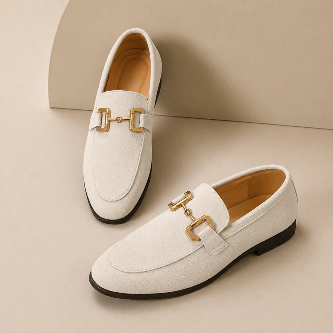 Men's plain buckle loafers with almond toes and low flat heels