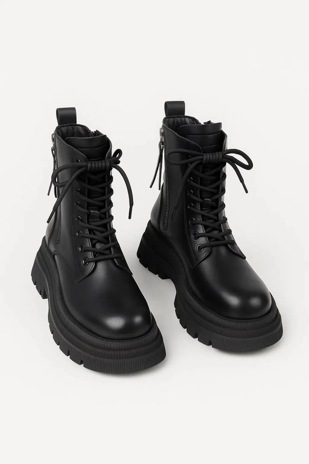 Women's Boots Chunky Platform Lace-Up Side Zip - Black