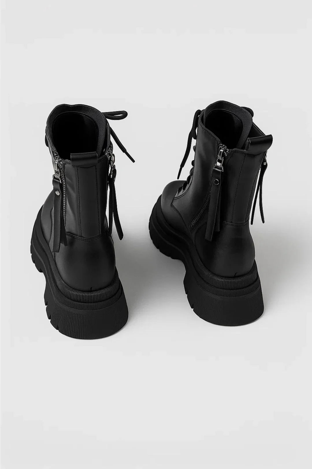 Women's Boots Chunky Platform Lace-Up Side Zip - Black