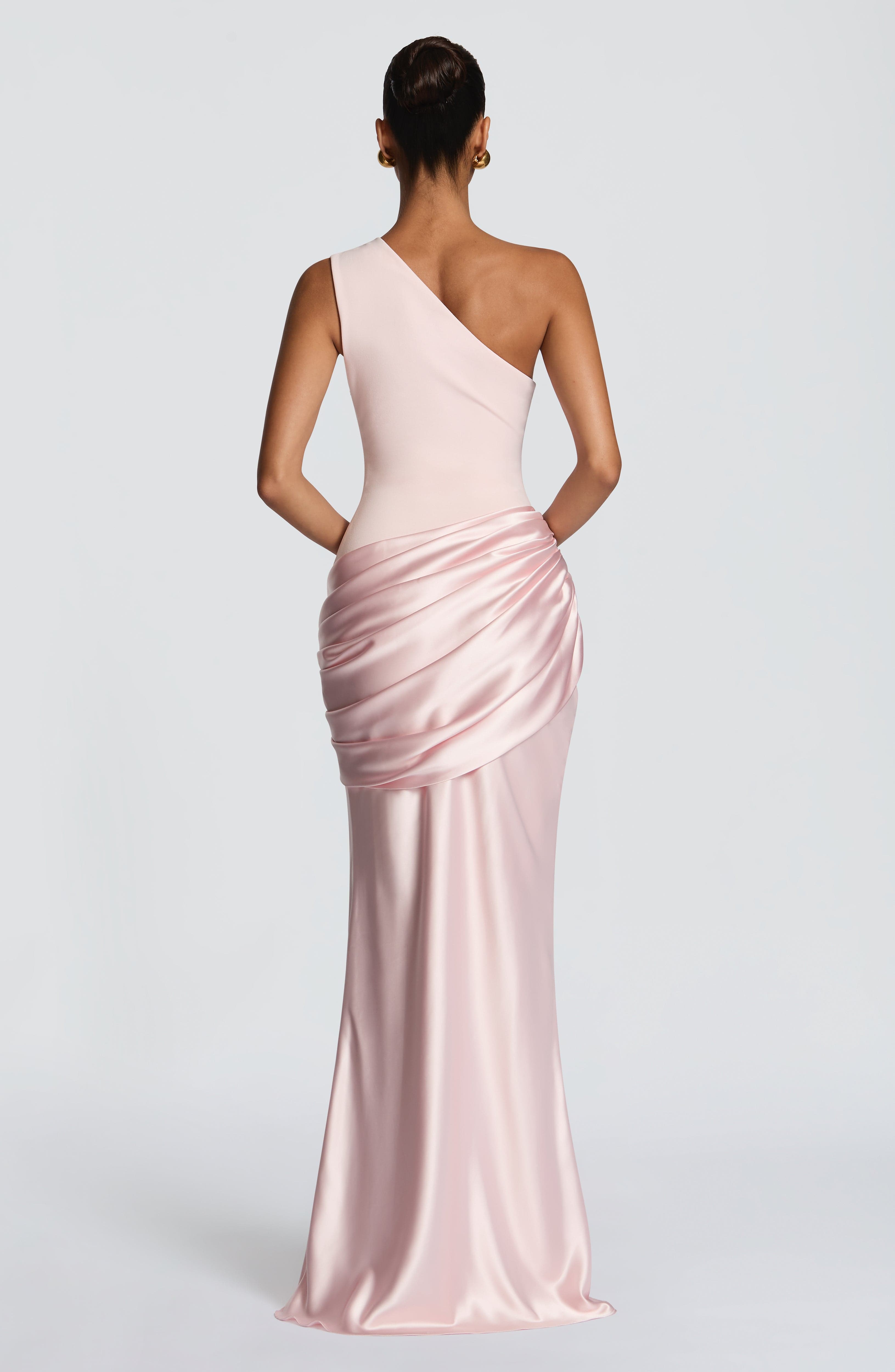 Women's Maxi Dress One-Shoulder Ruched Satin - White