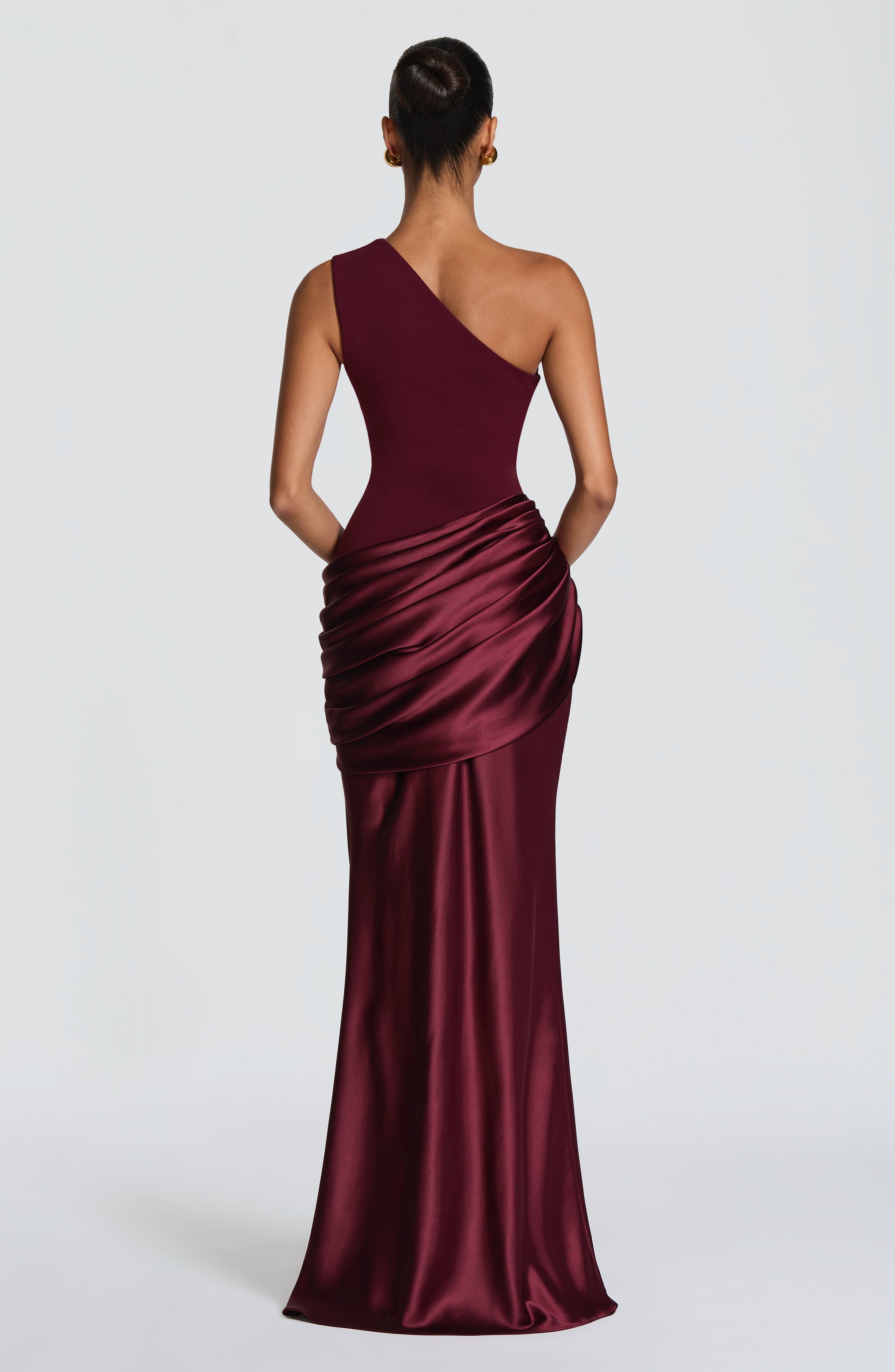 Women's Maxi Dress One-Shoulder Ruched Satin - Pale Pink