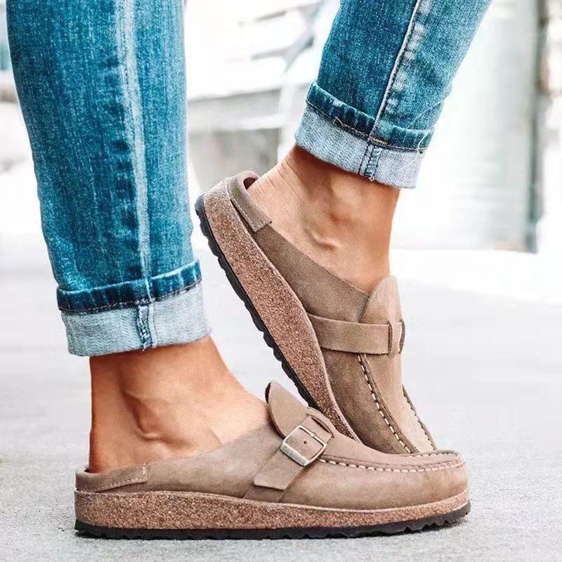 Women's Slip-On Clog Suede Buckle-Strap - Green