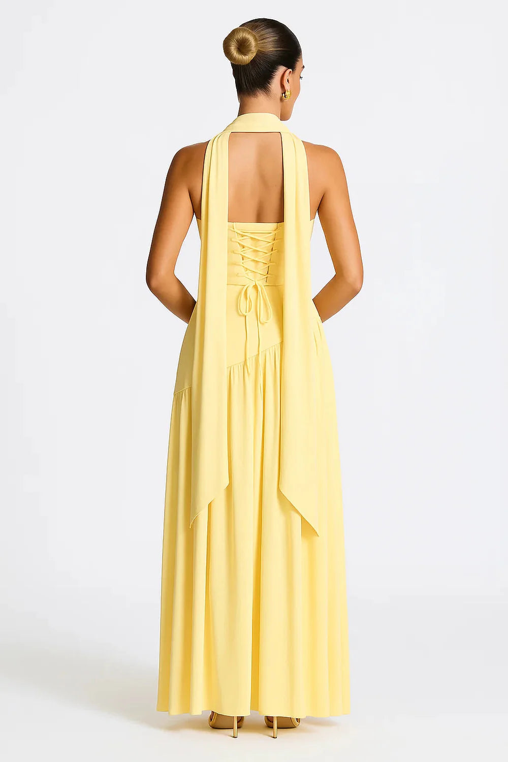 Women’s Scarf Neck Asymmetric Maxi Dress