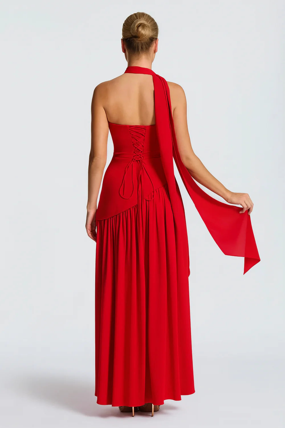 Women’s Scarf Neck Asymmetric Maxi Dress